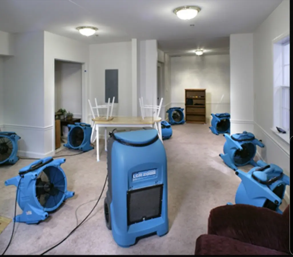 Air movers and dehumidifier setup for Water Damage Restoration in Baraboo